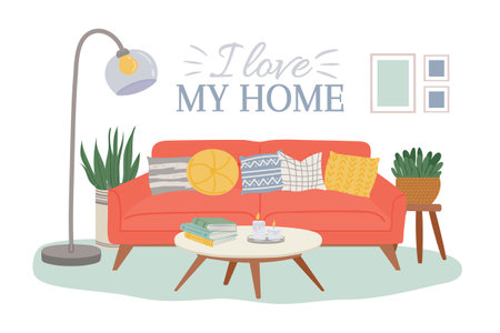 Scandinavian cozy interiors my home with sofaのイラスト素材