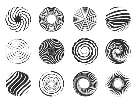 Swirl figure. Spiral abstract movement and hypnotic vortex, whirl and vortex dynamic icon designのイラスト素材