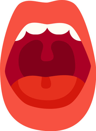 Open mouth illustration showing the inner throat and tongue, highlighting the structure and function of human anatomyのイラスト素材