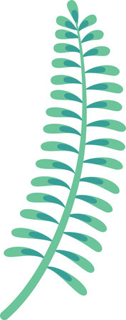 Single green leaf with teal accents is isolated on a white background, evoking feelings of peace and tranquility found in natureのイラスト素材