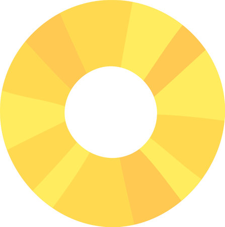 Abstract circular graphic element with shades of yellow forming a sun or flower like shape, ideal for concepts like rotation, energy and optimismのイラスト素材