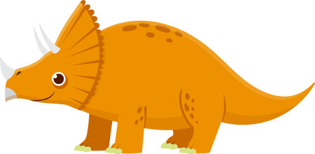 Cheerful cartoon triceratops dinosaur walking toward the left side of the frame. This friendly looking dinosaur is smilingのイラスト素材