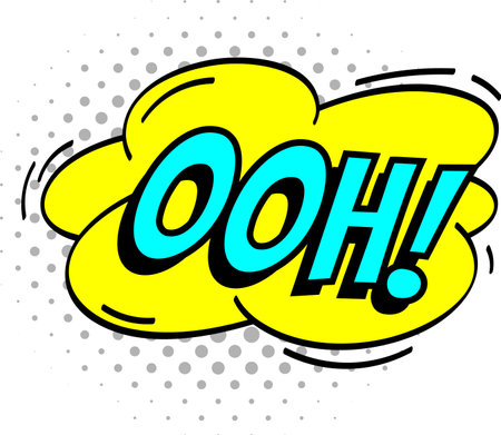 Yellow speech bubble with the interjection ooh, conveying astonishment and wonderment, is set against a vibrant halftone dotted backdropのイラスト素材