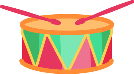 Two drumsticks are hitting a colorful toy drum, creating a cheerful and playful musical scene, perfect for children s illustrations or music related projects.のイラスト素材