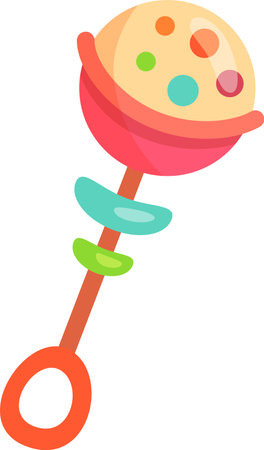 Baby rattle toy features a circular handle, colorful dots, and playful design, perfect for engaging infants and stimulating their sensesのイラスト素材