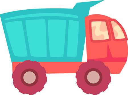 Cartoon illustration of a dump truck transporting materials, showcasing its vibrant colors and sturdy design, ideal for children s books, educational resources, or construction themed projects.のイラスト素材