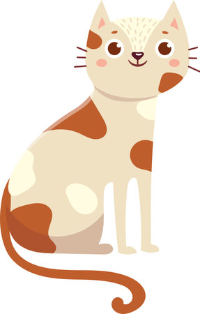 Adorable cartoon cat with brown spots sitting peacefully with a cheerful expression, showcasing a simple and charming designのイラスト素材