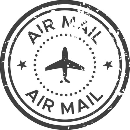 Black ink grunge rubber stamp reading air mail with airplane silhouette, for letters and packages requiring express deliveryのイラスト素材