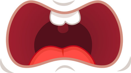 Cartoon illustration of a mouth wide open, teeth showing, and tongue out, as if experiencing a moment of intense fear or surpriseのイラスト素材