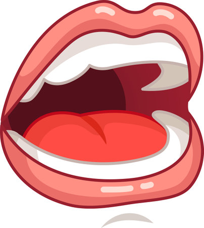 Cartoon illustration of an open mouth with the tongue sticking out, useful for topics such as oral hygiene and dental careのイラスト素材