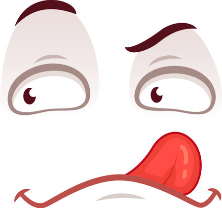 Silly cartoon face sticks out its tongue in confusion, with asymmetrical eyebrows and a funny expression. Perfect for adding humor to any projectのイラスト素材