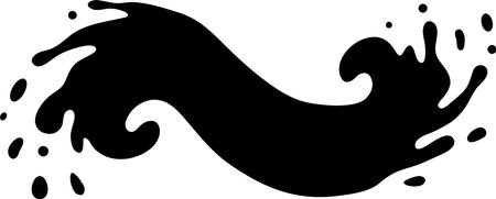 Gracefully flowing black liquid splashes and swirls in a wavy shape, evoking motion and energy on a white background. Mesmerizing pattern for design projectsのイラスト素材