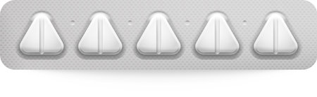Five white triangular pills in a blister pack, isolated on white. Perfect for healthcare concepts.のイラスト素材