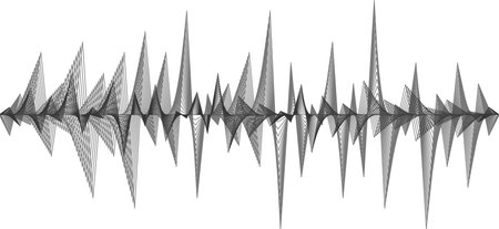 Complex waveform pattern oscillating with intricate detail, representing audio data or digital sound wave visualization.のイラスト素材