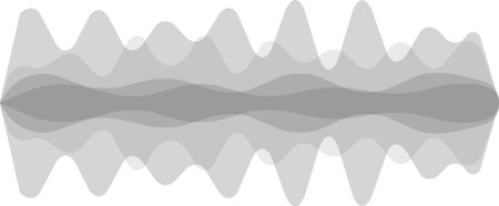 Multiple layers of grey abstract waves are flowing smoothly on a white background, creating a sense...