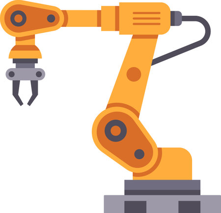Industrial robotic arm lifting an object, automating production processes in a modern manufacturing factory, enhancing efficiency and precisionのイラスト素材