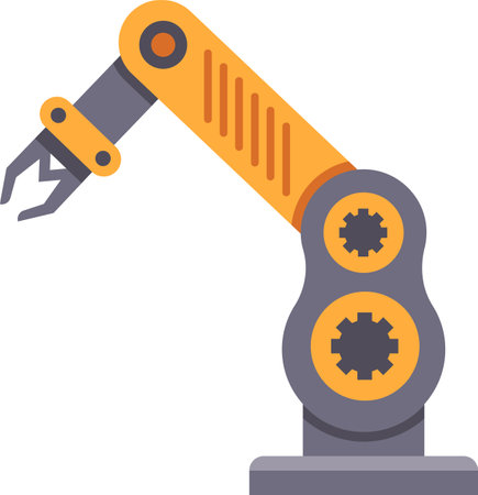 Modern robotic arm picking up object in automated factory setting, showcasing advanced technology and industrial automationのイラスト素材