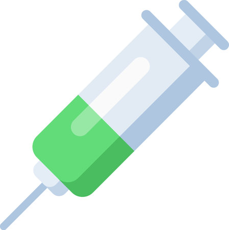 Medical syringe containing a green liquid, likely medicine or vaccine, prepared for injection, representing healthcare, vaccination, and medical treatmentのイラスト素材
