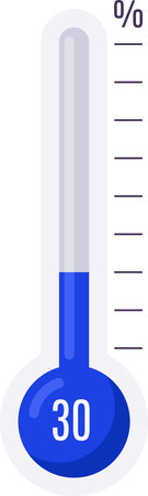 Thermometer indicating 30 percent, symbolizing progress, achievement, temperature measurement, or...