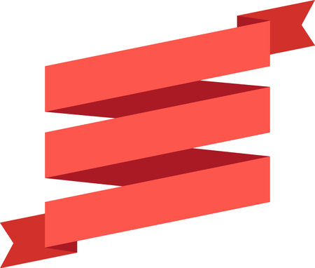 Red waving ribbon with three sections creating a sense of movement and dynamism, ideal for highlighting important information or adding a decorative touchのイラスト素材