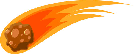 Cartoon meteorite is hurtling through the vast expanse of space, leaving a fiery trail in its wake, creating a dramatic cosmic sceneのイラスト素材