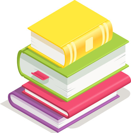 Four colorful books are stacked neatly on top of each other, forming a vibrant and inviting tower, symbolizing the pursuit of knowledge and the joy of readingのイラスト素材