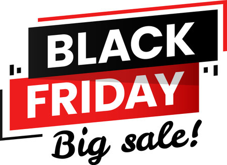 Black friday big sale banner is promoting huge discounts with eye catching red and black design, creating excitement for upcoming shopping eventのイラスト素材