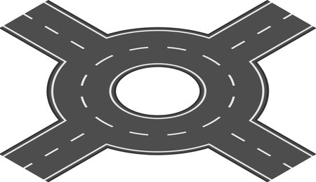 Circular road intersection featuring four connecting roads, promoting smooth traffic flow while enhancing overall road safety in an urban environmentのイラスト素材
