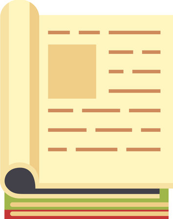 Open book with a curled page resting atop a vibrant stack of colorful books, embodying the essence of studying, learning, and the journey of knowledge explorationのイラスト素材