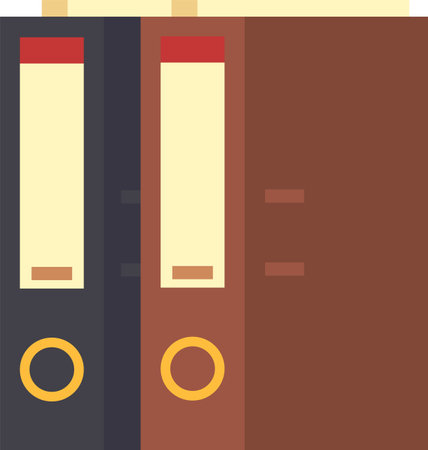 Several office ring binders standing upright on a shelf, carefully organized and poised to hold essential documents, create an efficient and professional workspace for effective managementのイラスト素材