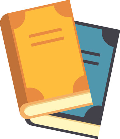 Two hardcover books, one yellow and one teal, are stacked together forming an x shape, suggesting a collection of literature or educational resourcesのイラスト素材