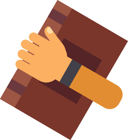 Minimalist vector illustration showcasing a hand gently holding a closed brown book, highlighting themes of simplicity, reading, and the importance of education and knowledgeのイラスト素材