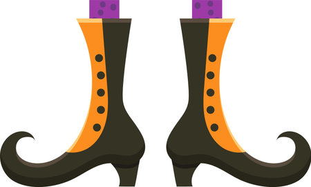 Witch s boots with curled toes, black with orange stripes and purple socks, are ready for the halloween party, bringing a touch of magic and mystery to the celebrationのイラスト素材