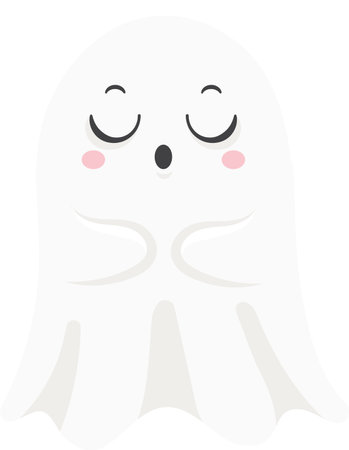 Adorable cartoon ghost sleeping peacefully with closed eyes and open mouth, a whimsical representation of halloween spirit, ideal for children s illustrations and festive designsのイラスト素材