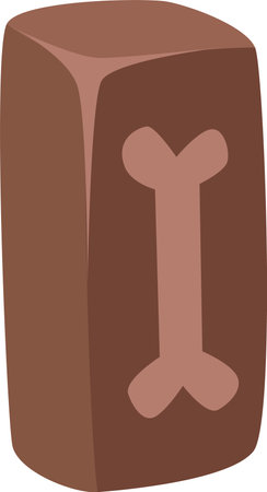 Brown dog treat featuring a playful bone symbol, sitting patiently for a hungry pet. Simple cartoon style vector illustration, isolated against a bright white backgroundのイラスト素材