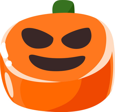 Halloween pumpkin with spooky smiling face, featuring a mischievous grin and narrowed eyes, creating a playful and eerie atmosphere perfect for halloween celebrations and autumn festivitiesのイラスト素材