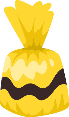 Yellow wrapped candy featuring dark chocolate stripes and a creamy filling sits enticingly on a white background, ready to be unwrapped and enjoyed as a delightful treatのイラスト素材