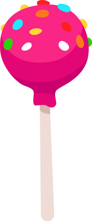 Round pink cake pop adorned with colorful sprinkles on a stick, offering a delightful and sweet treat ideal for parties, celebrations, and joyful momentsのイラスト素材