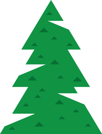 Minimalist illustration representing a stylized green christmas tree with triangular branches and decorations, isolated on a white background, ideal for christmas or winter themed projectsのイラスト素材