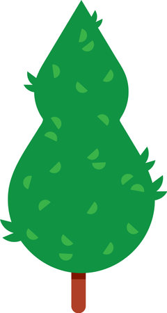 Lush green foliage forms a rounded crown atop a slender brown trunk, creating a stylized representation of a tree, evoking feelings of tranquility and natural beautyのイラスト素材