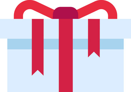 White gift box wrapped with red ribbons and a bow, celebrating a special occasion such as Christmas, birthday, or anniversary, symbolizing generosity, love, and celebrationのイラスト素材