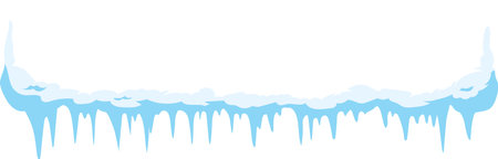 Seamless border with snow and icicles hanging isolated on white background, winter seasonal decoration element for christmas and new year designのイラスト素材