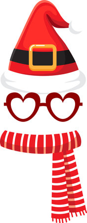 Christmas and Valentine s Day are celebrated with a Santa Claus hat, heart shaped glasses and a striped scarf, creating a festive and romantic atmosphereのイラスト素材