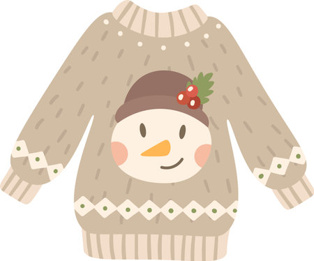 Warm and festive Christmas wool sweater showcasing an adorable snowman design, creating the perfect atmosphere for cozy winter celebrations and spreading holiday cheerのイラスト素材