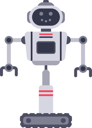 Modern robot standing on tank tracks, showcasing artificial intelligence and advanced technology, representing the future of robotics and automationのイラスト素材
