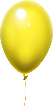 Realistic yellow balloon floating with curled string isolated on white background, perfect for party invitations, greeting cards, or any festive designのイラスト素材