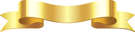 Shiny golden ribbon banner waving freely on white background, perfect for celebrations, awards, or festive decorations, adding a touch of elegance and prestigeのイラスト素材