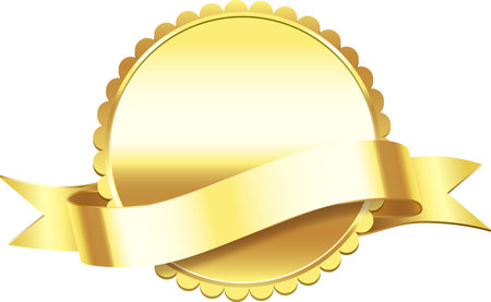 Golden seal featuring a ribbon, representing premium quality, achievement, and success. Symbolizing awards and guarantees, this elegant design conveys victory and excellenceのイラスト素材
