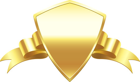 Golden shield with a ribbon wrapping around it, conveying concepts of security, prestige, award, recognition, and achievement, suitable for various design purposesのイラスト素材