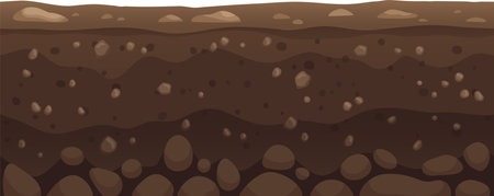 Seamless ground layers showing different textures of soil and rocks underground, useful for illustrating the composition of terrain for educational purposesのイラスト素材
